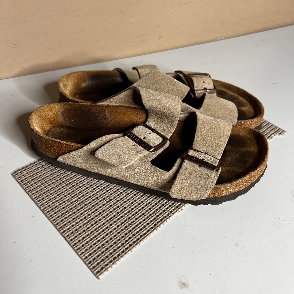 Birkenstock Arizona Taupe Suede Two Strap Slide Sandals Size 37 L6 M4